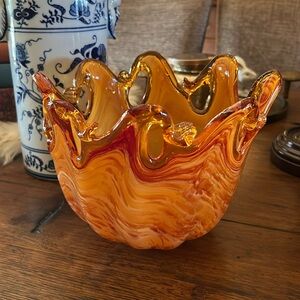 Amber White Cristal Art Glass Bowl